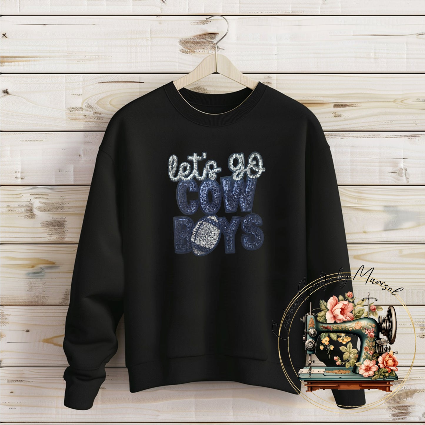 Let's Go Cowboys Sequin Patch Sweatshirt Gray, Black or White