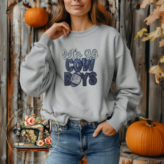 Let's Go Cowboys Sequin Patch Sweatshirt Gray, Black or White