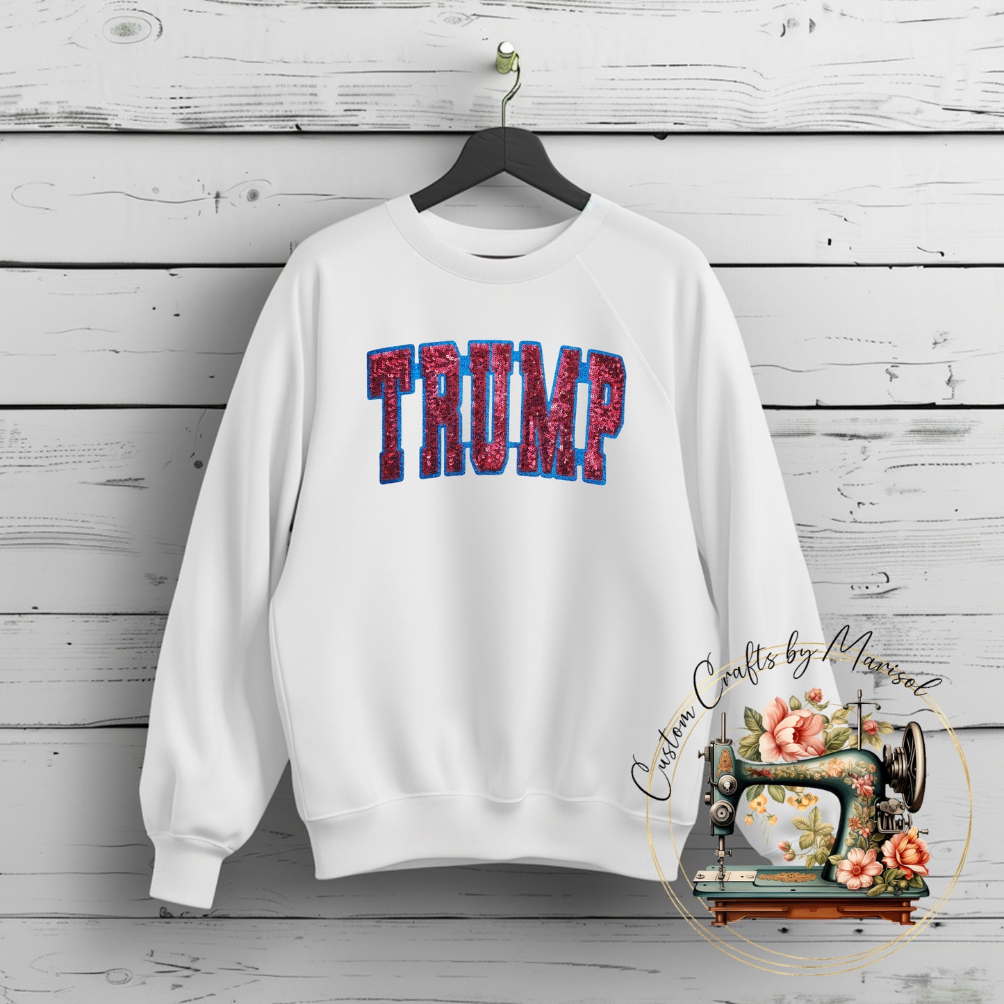 Trump Sequin Patch Crewneck Sweatshirt Gray, White or Black