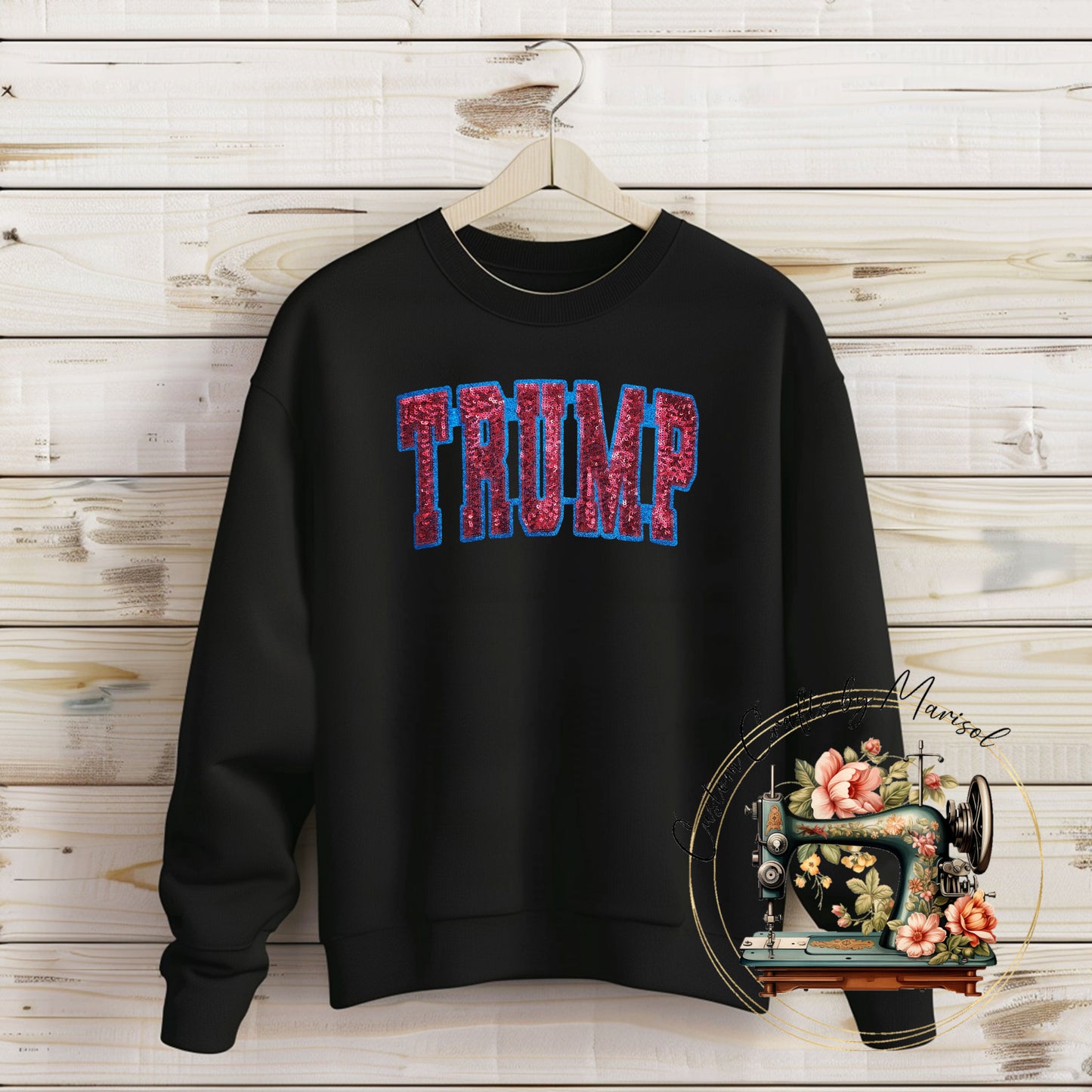 Trump Sequin Patch Crewneck Sweatshirt Gray, White or Black