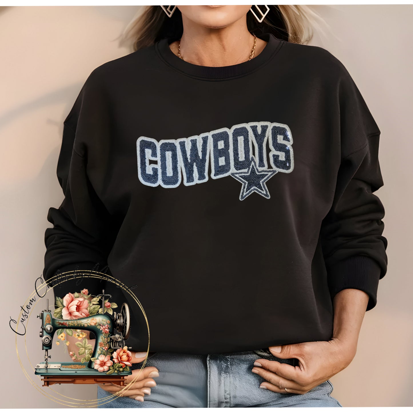 Cowboys Sequin Patch Crewneck Sweatshirt Various Colors