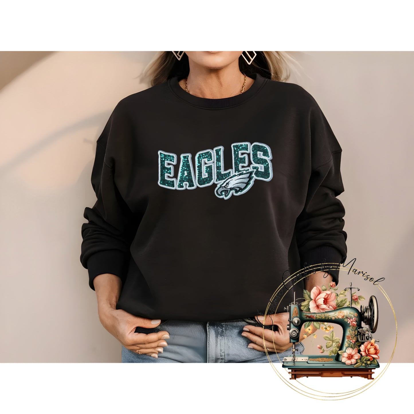 Eagles Sequin Patch Crewneck Sweatshirt Various Colors