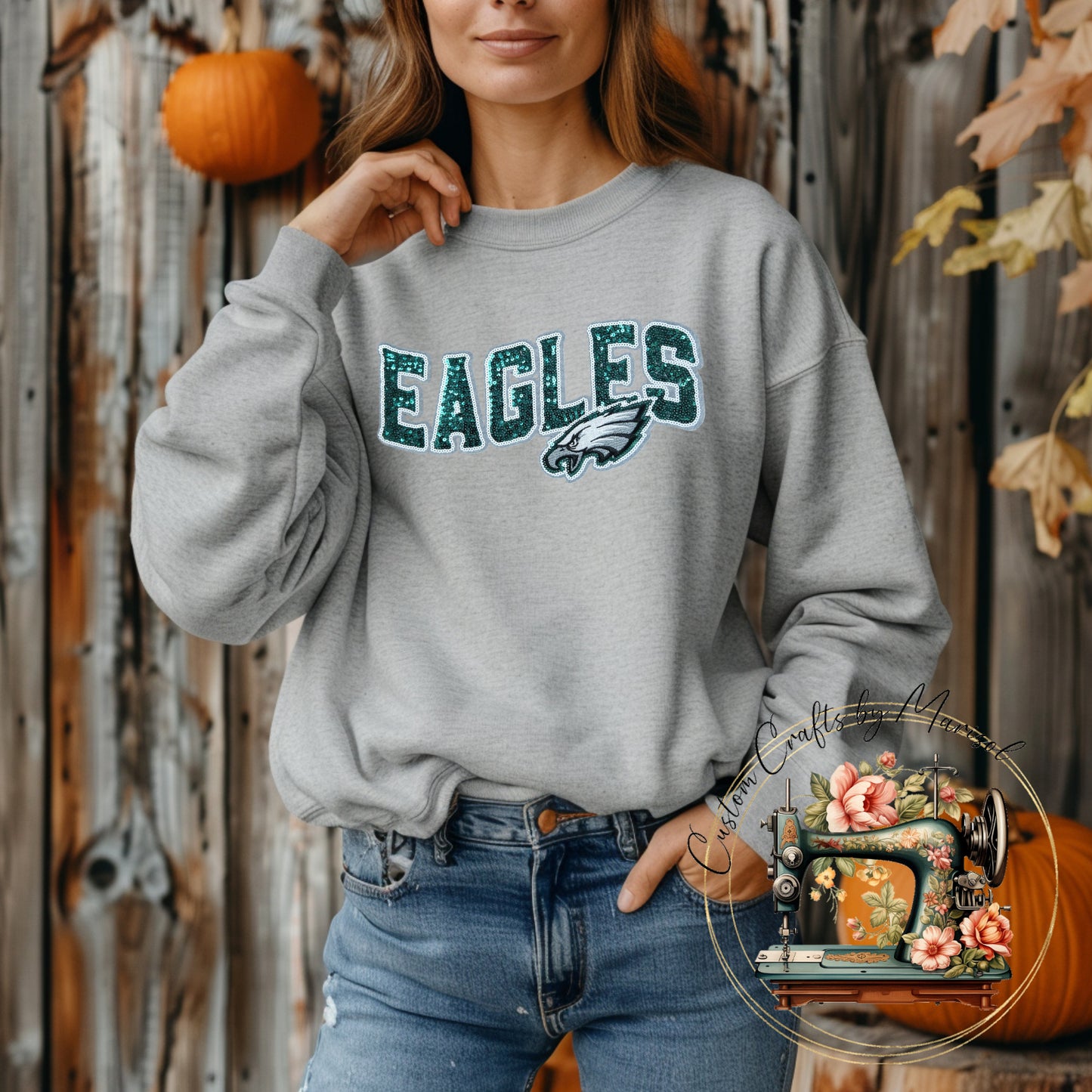 Eagles Sequin Patch Crewneck Sweatshirt Various Colors