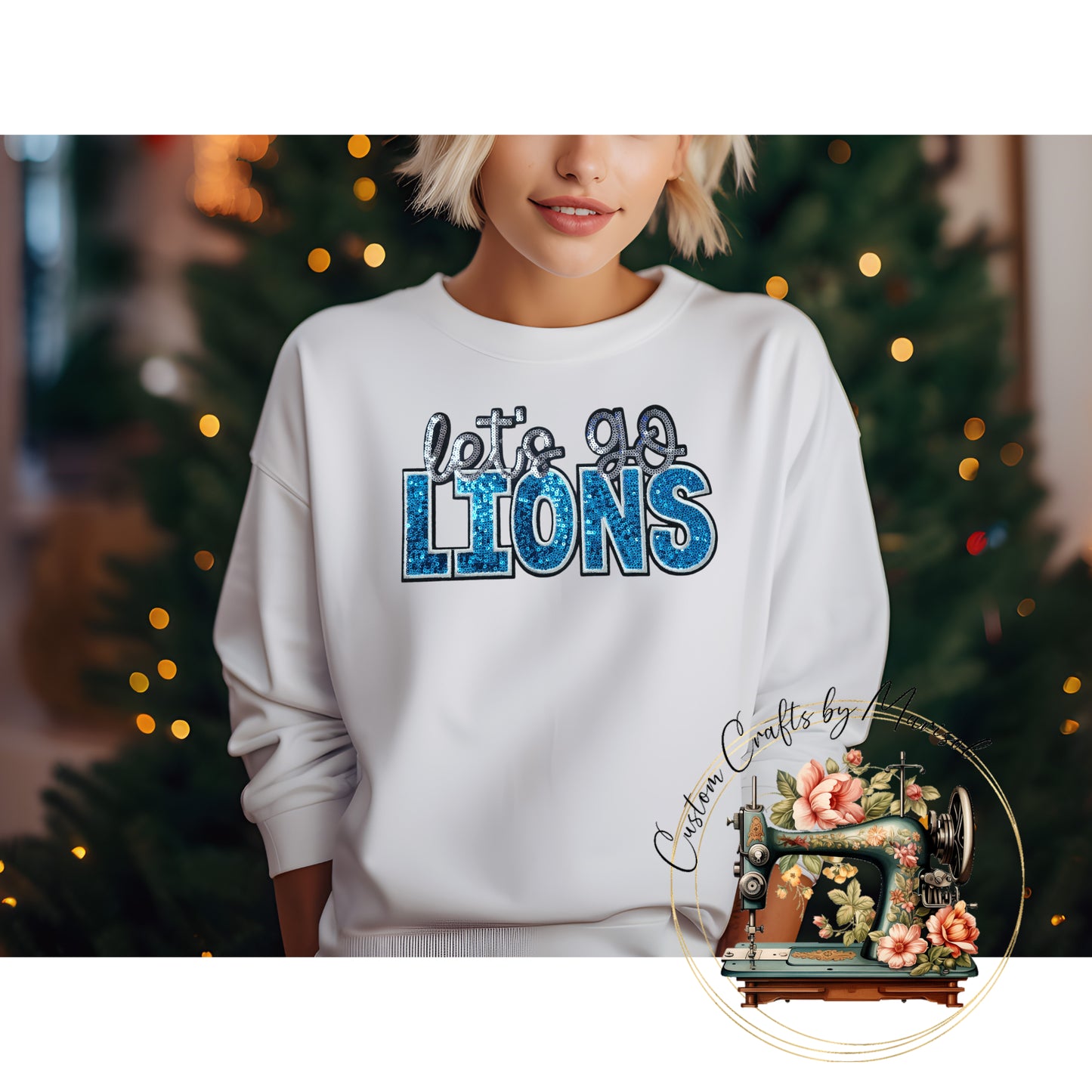 Lets Go Lions Sequin Patch Crewneck Sweatshirt Various Colors