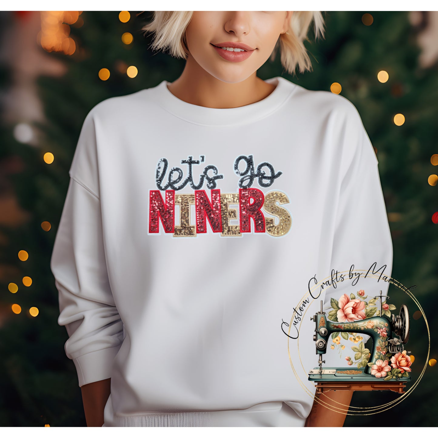 Lets Go Niners Sequin Patch Crewneck Sweatshirt Various Colors