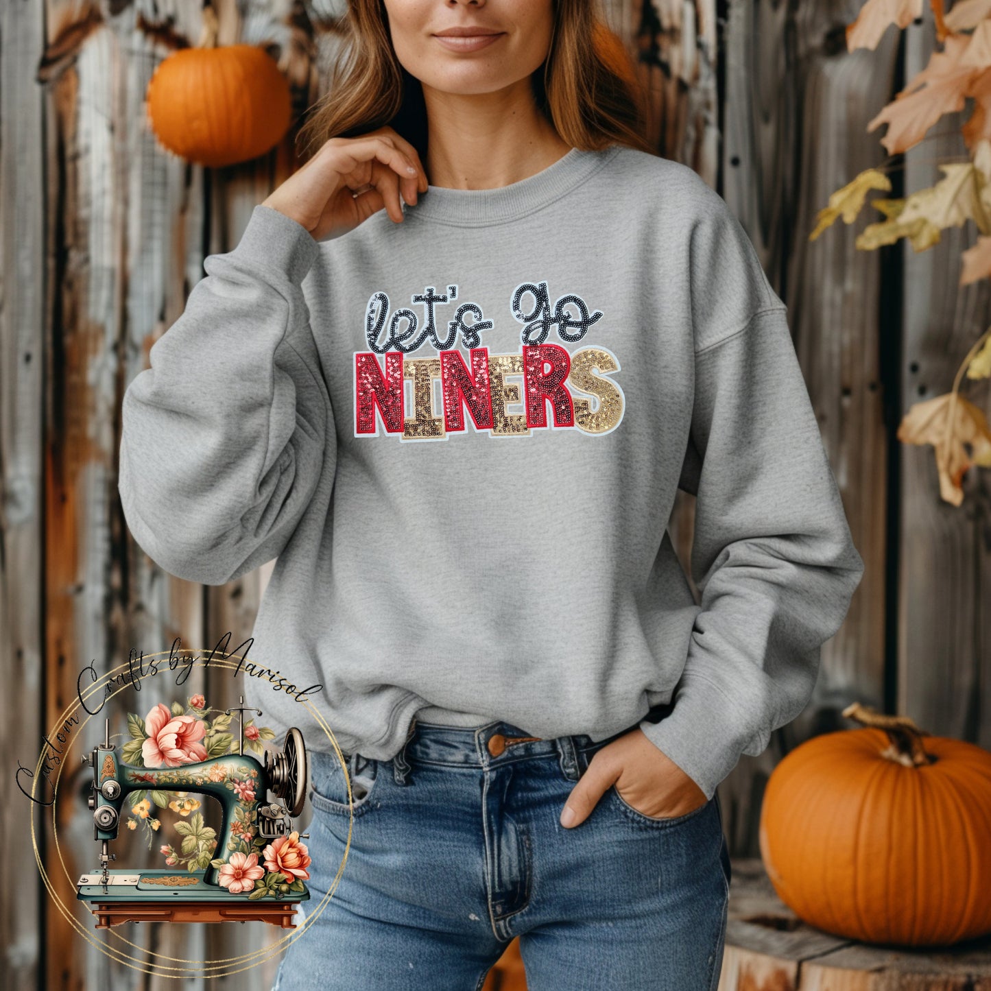 Lets Go Niners Sequin Patch Crewneck Sweatshirt Various Colors