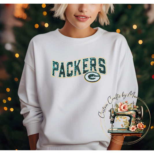 Packers Sequin Patch Crewneck Sweatshirt Various Colors