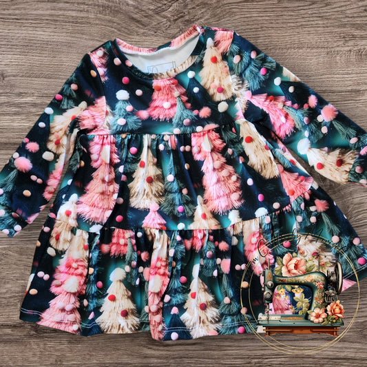 Pink Christmas Trees Tiered Delilah Dress