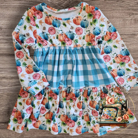 3T Orange, Pink and Teal Pumpkins Tiered Delilah Dress