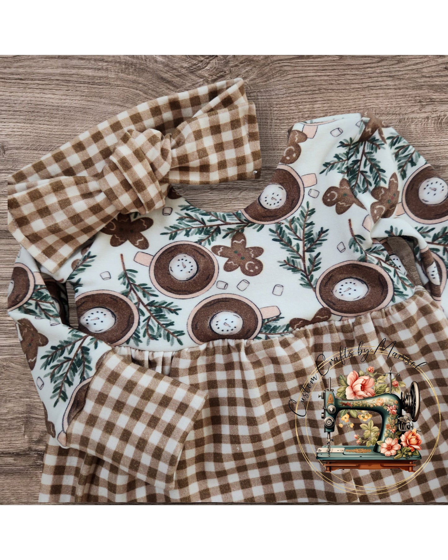 3-6M Hot Cocoa and Gingerbread Cookies Pants Bubble Romper and Headband