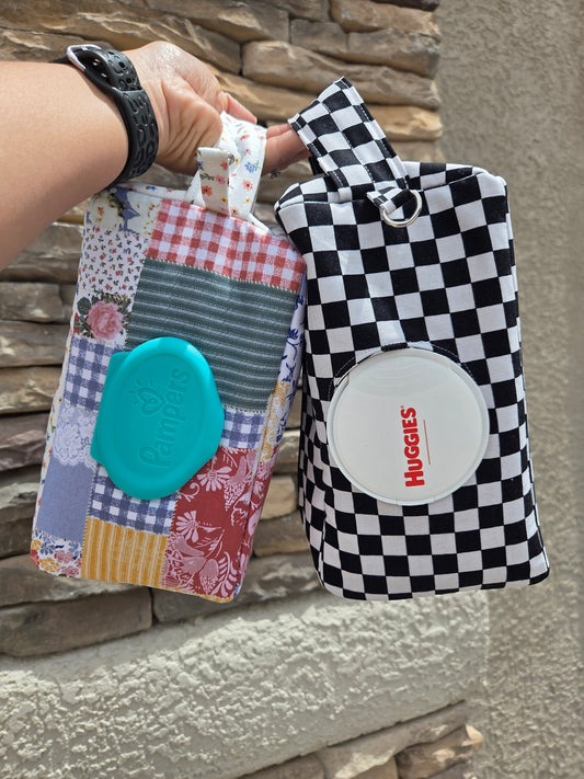 Black and white checkered diaper and wipe pouch