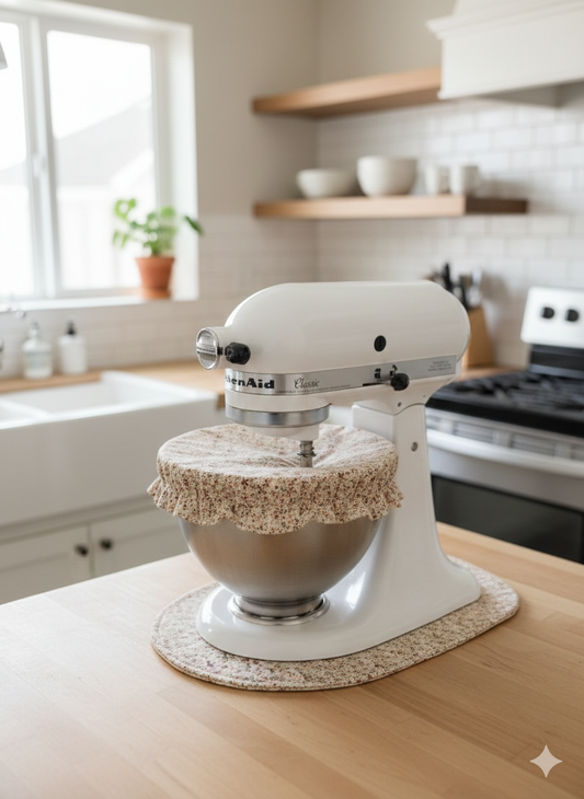 Vintage Floral and Gingham Reversible Stand Mixer Sliding Mat and Bowl Cover Set