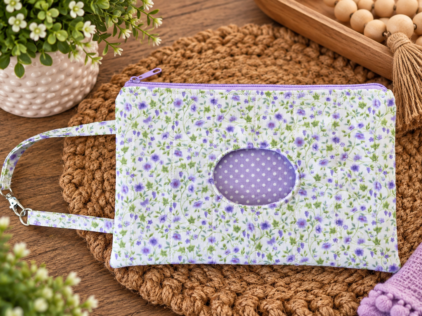 Diaper and Wipe Clutch in Purple Floral