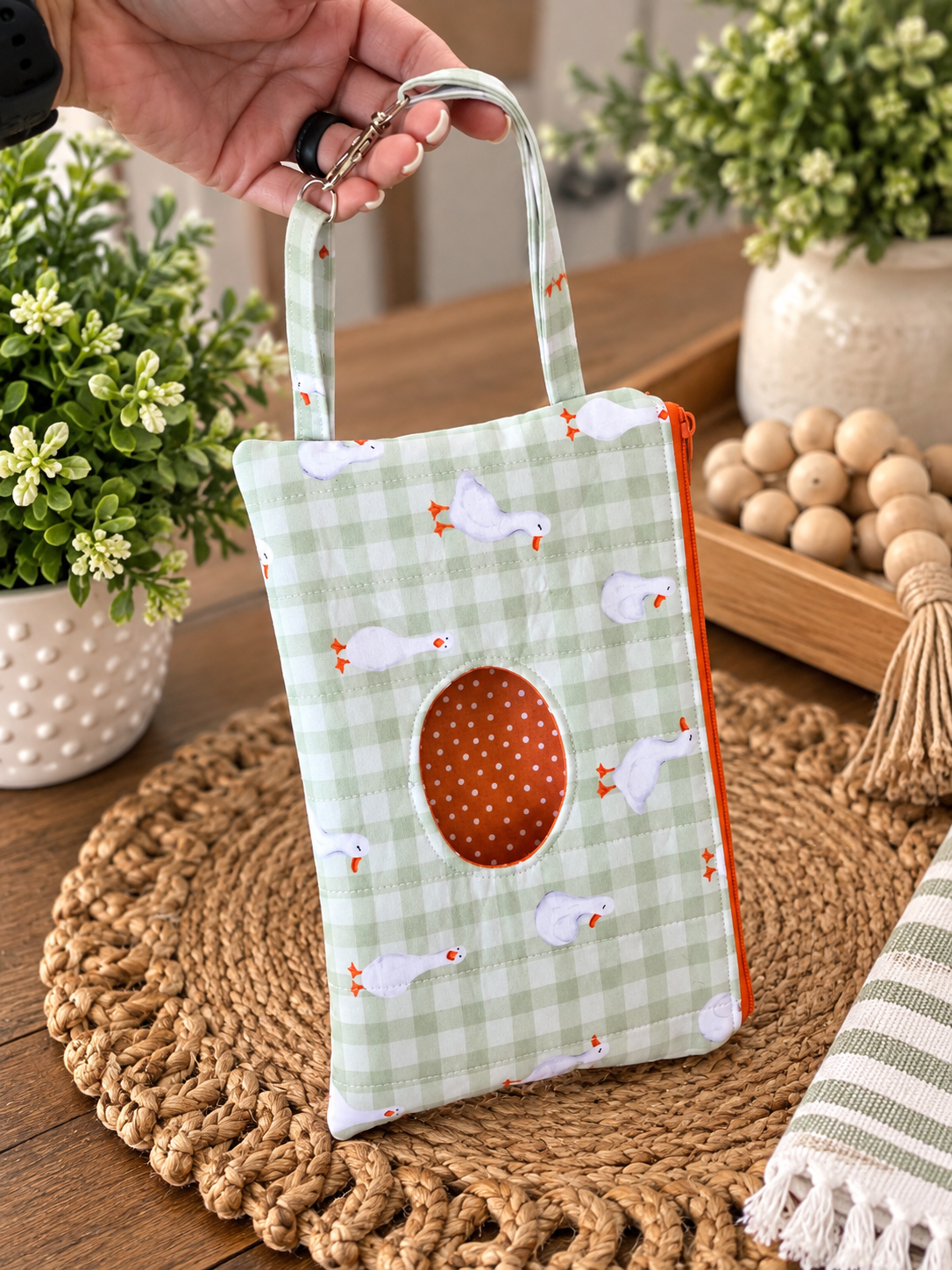 Diaper and Wipe Clutch Green Gingham Ducks