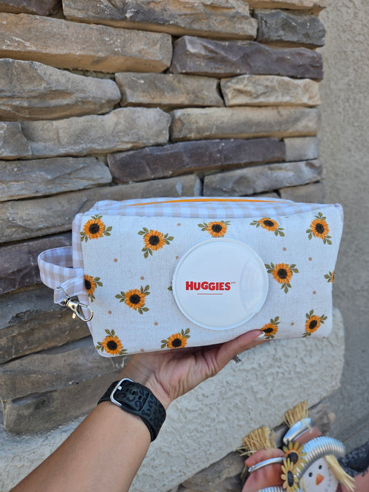 Sunflowers and Gingham Diaper and Wipe Pouch