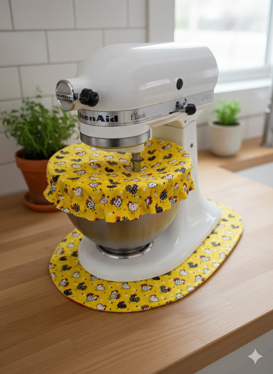 Yellow Chicken/Red Reversible Stand Mixer Sliding Mat and Bowl Cover