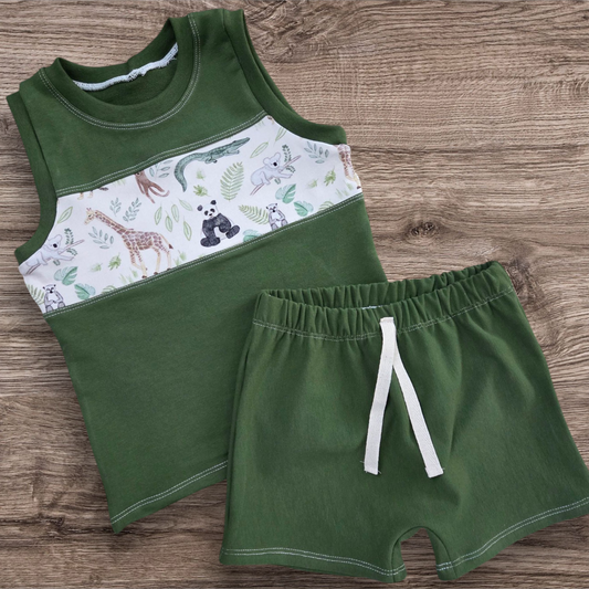 Zoo animals tank and shorts set 3T
