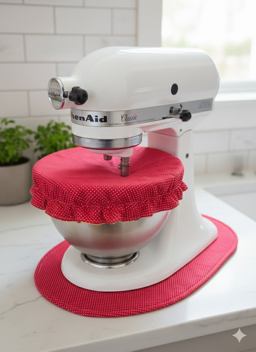 Yellow Chicken/Red Reversible Stand Mixer Sliding Mat and Bowl Cover