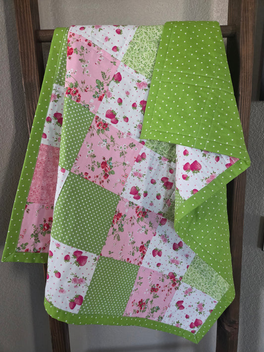 Strawberry Pink and Green baby/toddler quilt