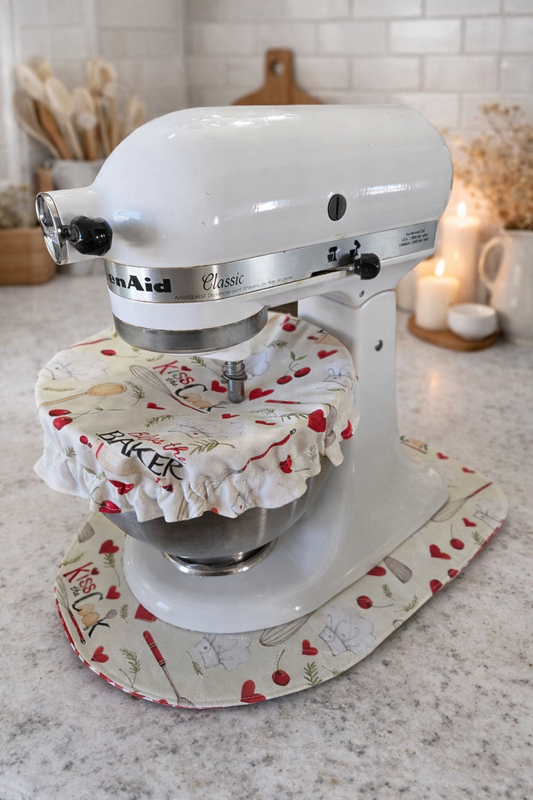 Bless the Baker/Kiss the Cook Reversible Stand Mixer Sliding Mat and Bowl Cover Set