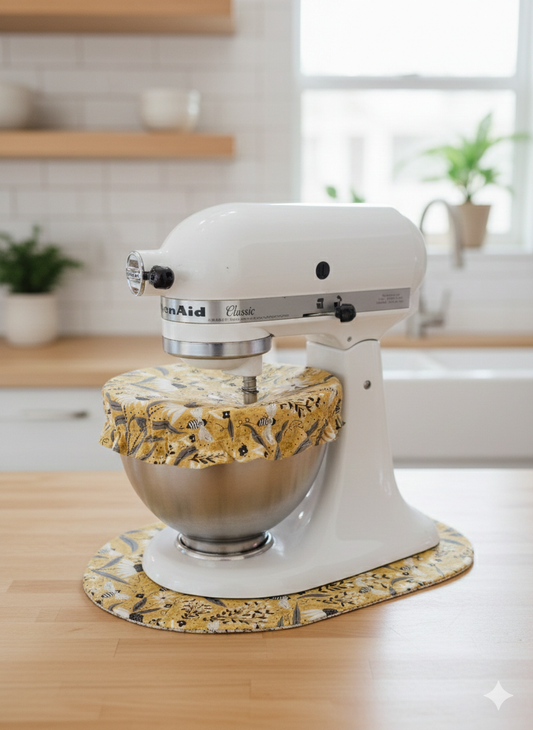 Sunflowers and Bees Reversible Stand Mixer Sliding Mat and Bowl Cover Set