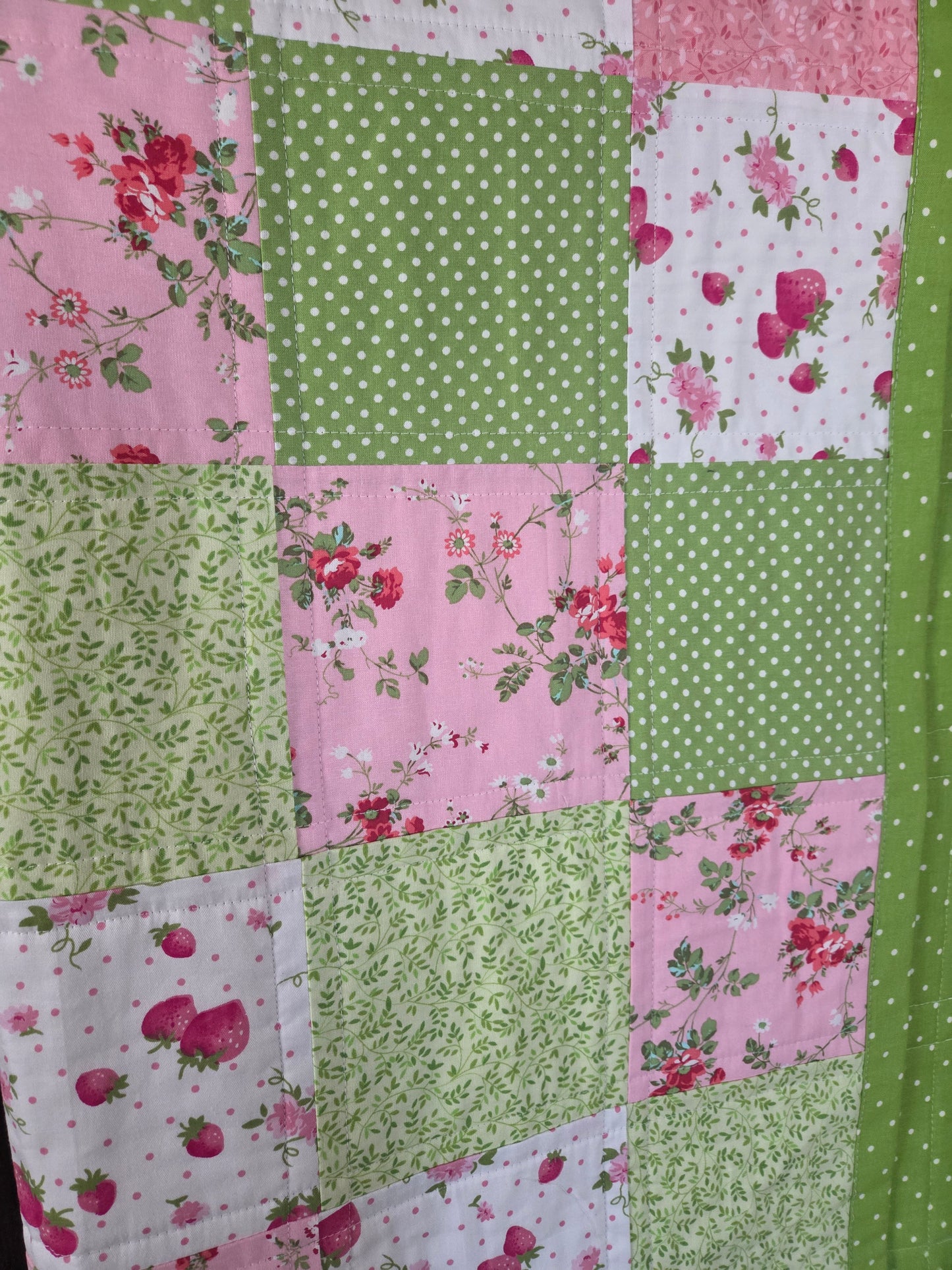 Strawberry Pink and Green baby/toddler quilt
