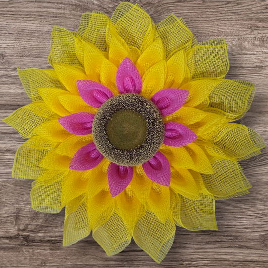 Yellow and Hot Pink Sunflower Wreath