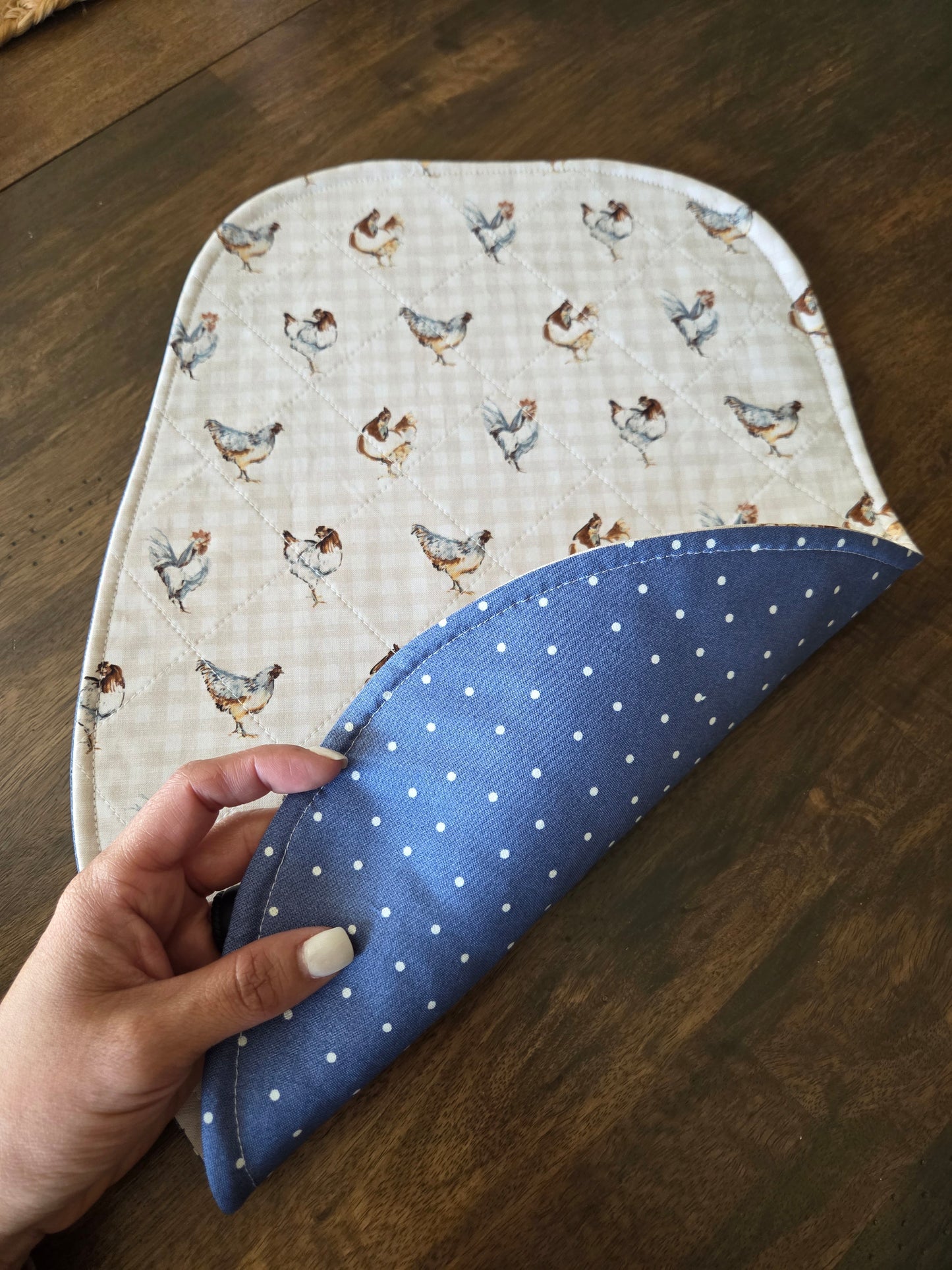 Chickens and Blue Polka Dots Reversible Stand Mixer Sliding Mat and Bowl Cover Set
