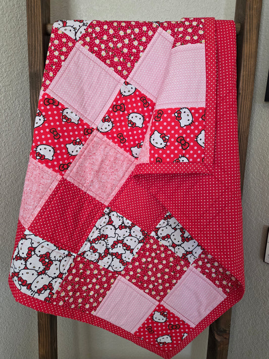 Red and Pink Hello Kitty Baby/Toddler Quilt