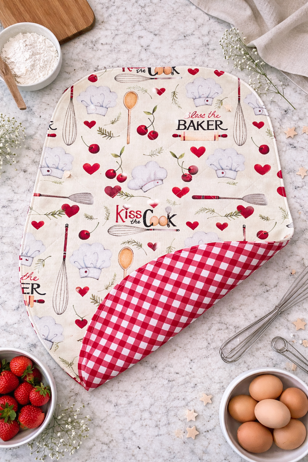 Bless the Baker/Kiss the Cook Reversible Stand Mixer Sliding Mat and Bowl Cover Set