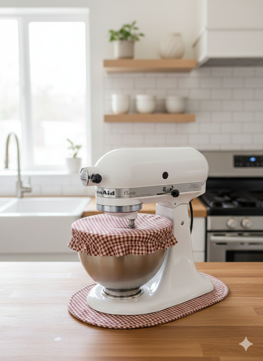 Vintage Floral and Gingham Reversible Stand Mixer Sliding Mat and Bowl Cover Set