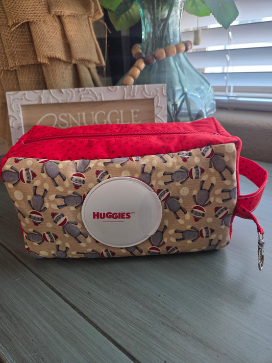 Sock Monkeys Diaper and Wipe Zipper Pouch with Lobster Claw Ring