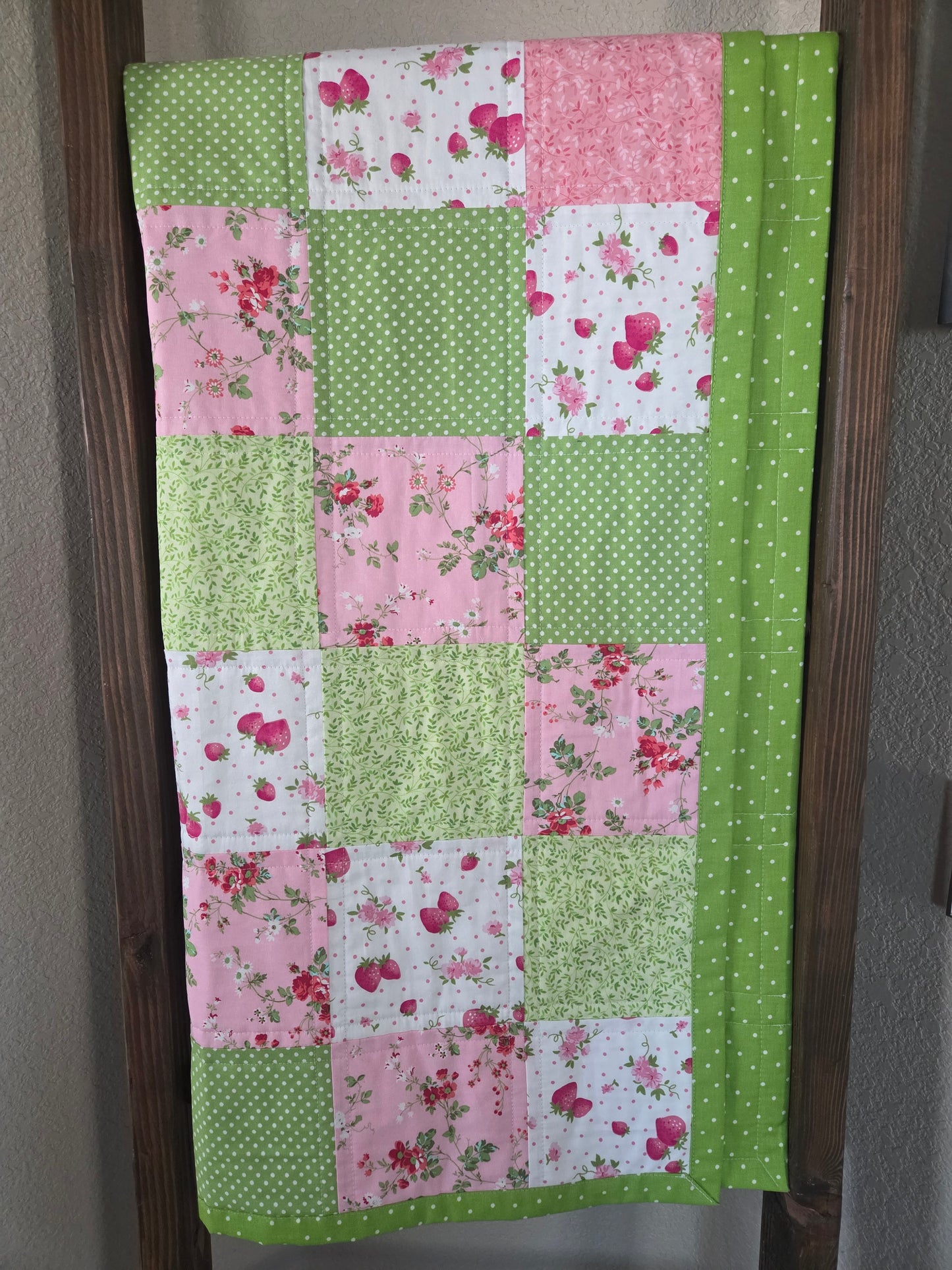 Strawberry Pink and Green baby/toddler quilt