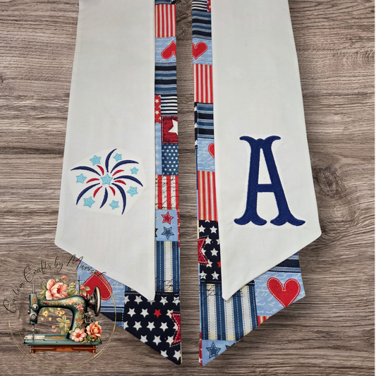 Two Sashes, Patriotic Monogrammed Wreath Sash with Accent Fabric Sash As Pictured