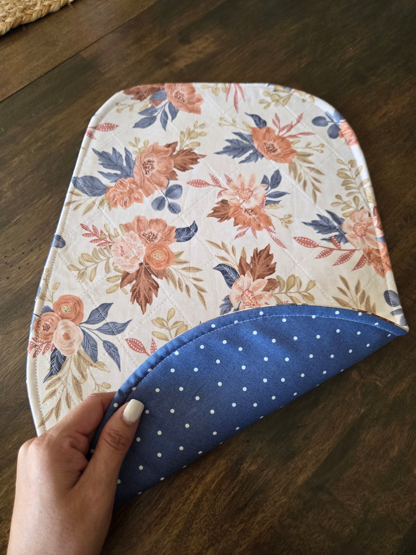 Floral and Blue Reversible Stand Mixer Sliding Mat and Bowl Cover Set