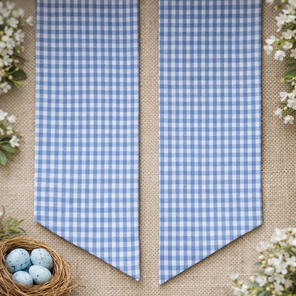 Blue Gingham Plaid Wreath Sash Blank