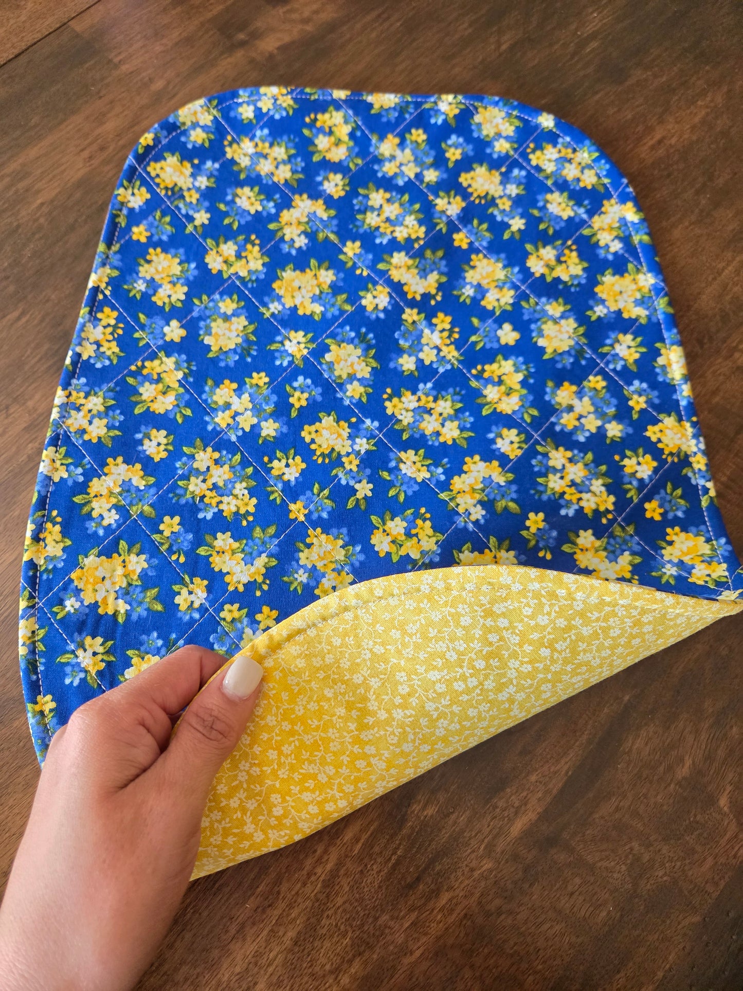 Yellow Floral Reversible Stand Mixer Sliding Mat and Bowl Cover Set